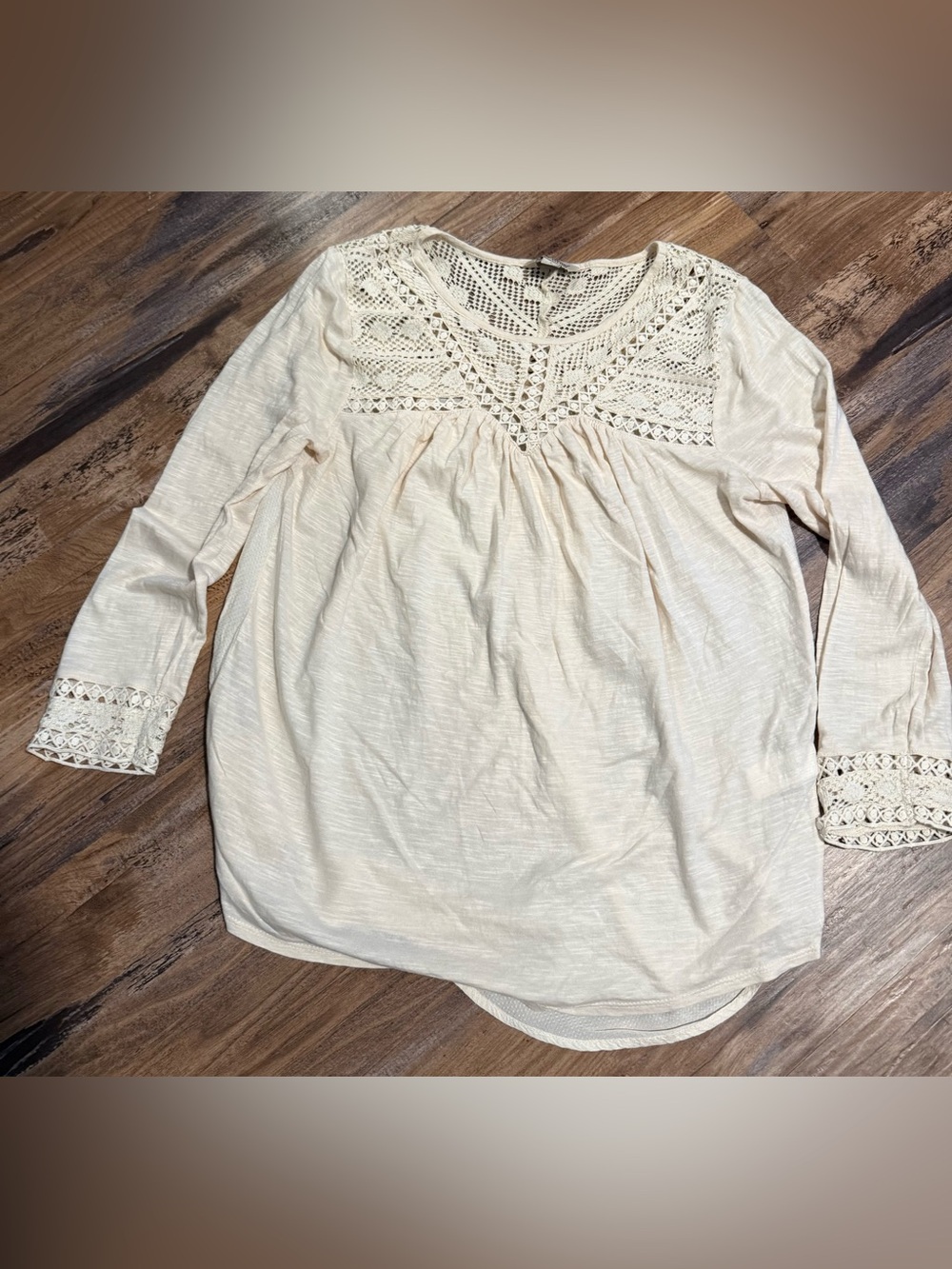 Lucky Brand Crochet Yoke Long Sleeve Tunic - Cream